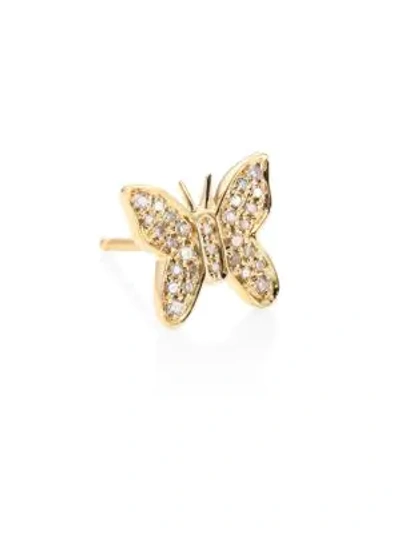 Shop Sydney Evan Women's Butterfly Diamond & 14k Yellow Gold Single Stud Earring