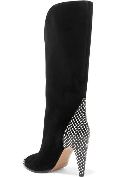 Shop Givenchy Snake-effect Leather-trimmed Suede Knee Boots In Black