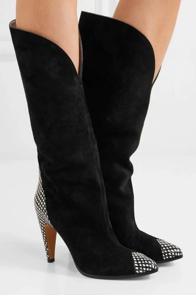 Shop Givenchy Snake-effect Leather-trimmed Suede Knee Boots In Black