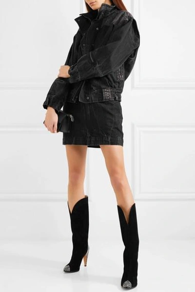 Shop Givenchy Snake-effect Leather-trimmed Suede Knee Boots In Black
