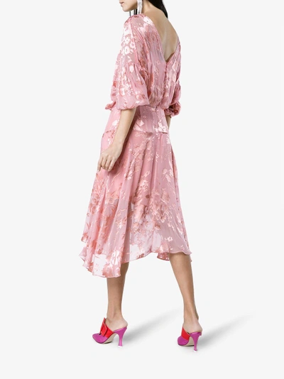 Shop Preen By Thornton Bregazzi Floral Longsleeved Dress In Pink&purple