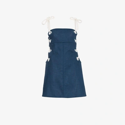 Shop Staud Blue Raft Dress With Lace Up Sides