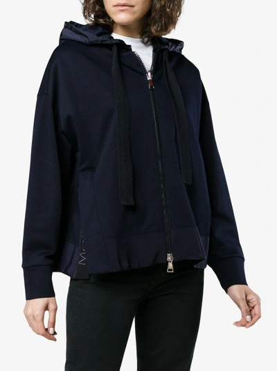 Shop Moncler Logo Hoodie With Slit In Blue