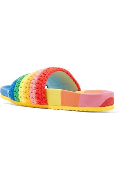Shop Mira Mikati Striped Crocheted Cotton Slides In Red
