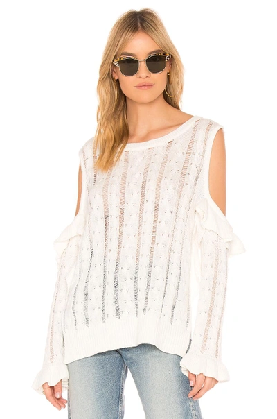 Shop Central Park West Desert Sunflower Cable Knit Cold Shoulder Sweater In White