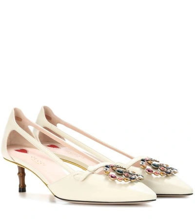 Shop Gucci Embellished Leather Pumps In White