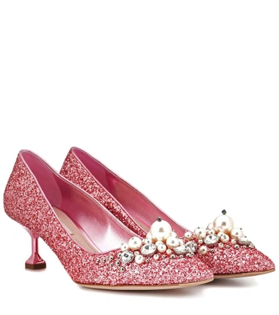 Shop Miu Miu Glitter Kitten-heel Pumps In Pink