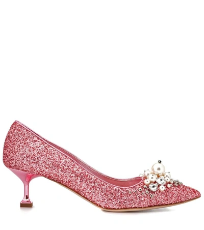 Shop Miu Miu Glitter Kitten-heel Pumps In Pink