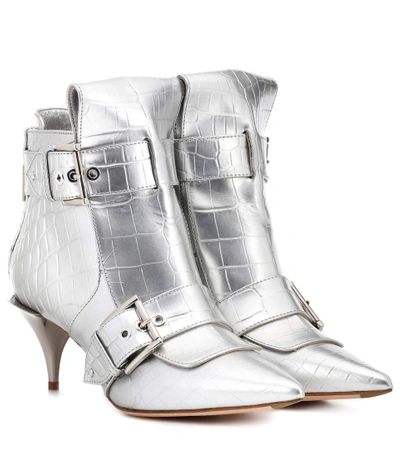 Shop Alexander Mcqueen Leather Ankle Boots In Silver
