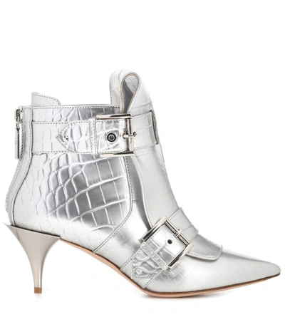 Shop Alexander Mcqueen Leather Ankle Boots In Silver