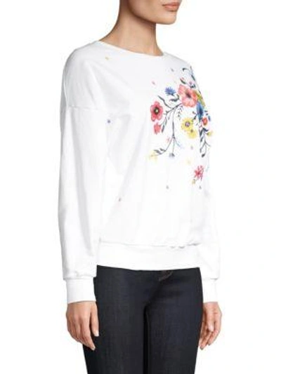 Shop Sundry Floral Embroidered Sweatshirt In White