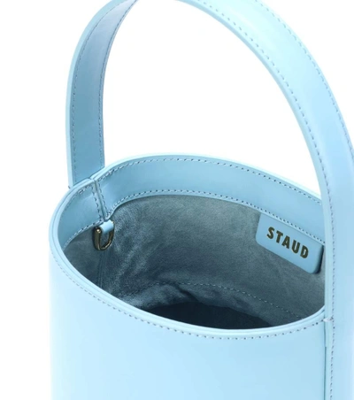 Shop Staud Bissett Leather Bucket Bag In Blue