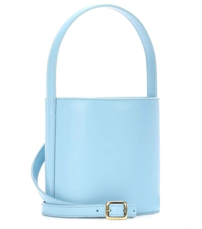 Shop Staud Bissett Leather Bucket Bag In Blue