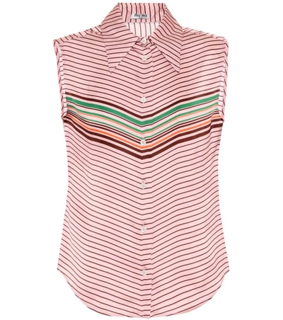 Shop Miu Miu Sleeveless Striped Top In Pink