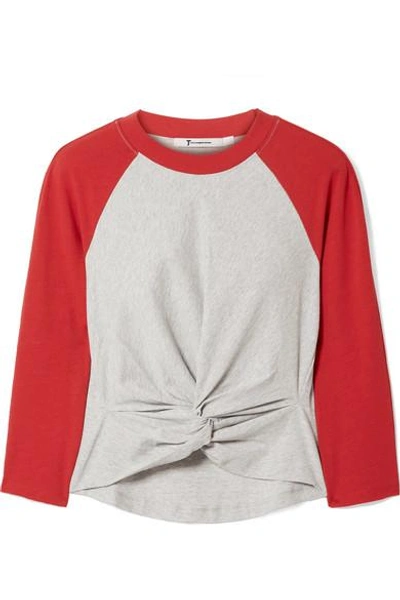Shop Alexander Wang T Twist-front Two-tone Cotton-jersey Top In Red