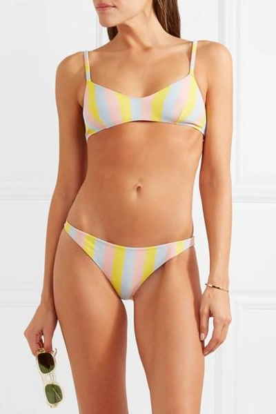Shop Solid & Striped The Rachel Glittered Striped Bikini Briefs In Yellow