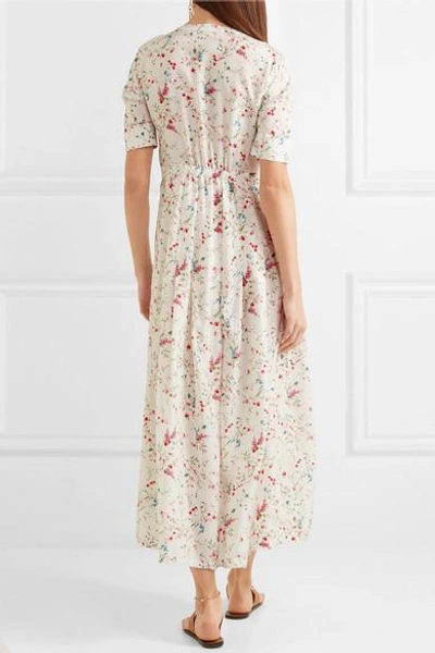 Shop Paloma Blue Luna Lace-trimmed Floral-print Silk Midi Dress In White