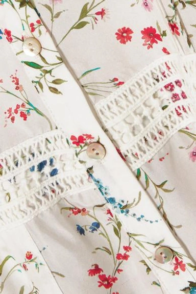 Shop Paloma Blue Luna Lace-trimmed Floral-print Silk Midi Dress In White