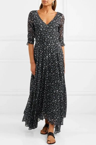 Shop Loveshackfancy Larissa Floral-print Cotton And Silk-blend Maxi Dress In Black