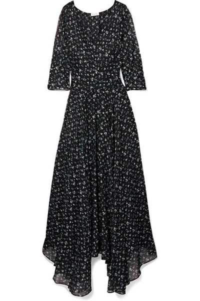 Shop Loveshackfancy Larissa Floral-print Cotton And Silk-blend Maxi Dress In Black