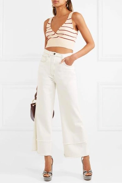 Shop Sonia Rykiel Cropped Striped Cotton-blend Top In Cream