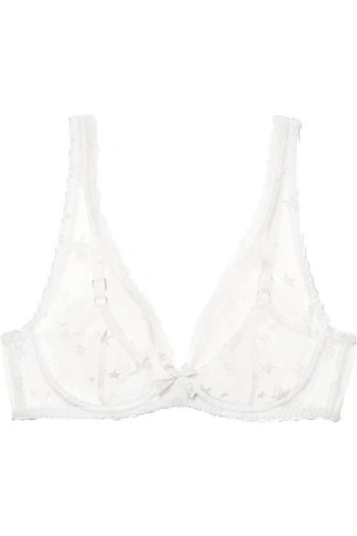 Shop Agent Provocateur Luxx Lace-trimmed Embroidered Tulle Underwired Bra In White