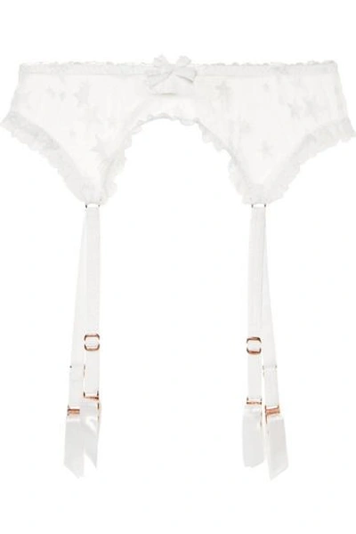 Shop Agent Provocateur Luxx Lace-trimmed Embroidered Tulle Suspender Belt In White
