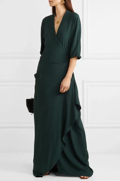 Shop Albus Lumen Claudia Asymmetric Crepe Wrap Maxi Dress In Green