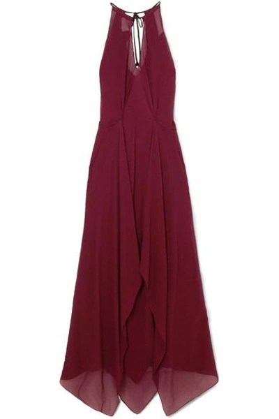 Shop Roland Mouret Risby Cutout Hammered Silk-chiffon Gown In Burgundy