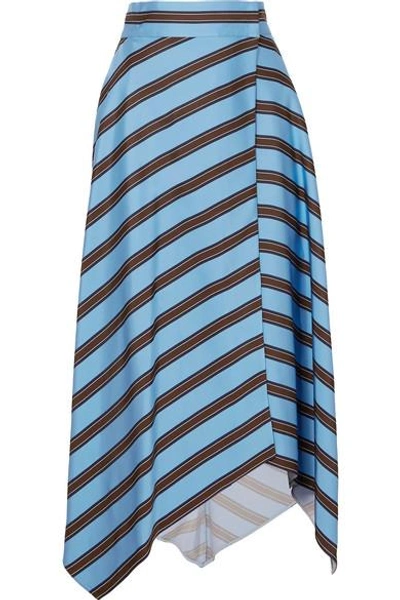 Shop Fendi Striped Satin Wrap Midi Skirt In Blue