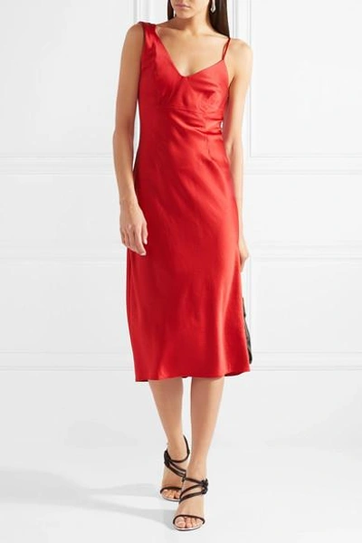 Shop Alexander Wang T Satin Midi Dress In Red