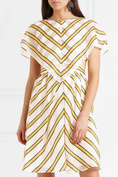 Shop Fendi Cape-effect Cutout Striped Silk-blend Organza Mini Dress In Yellow