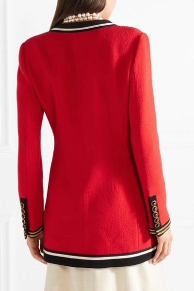 Shop Gucci Appliquéd Grosgrain-trimmed Wool-crepe Jacket In Red