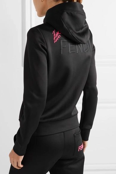 Shop Fendi Karlito Embellished Scuba Hooded Top In Black