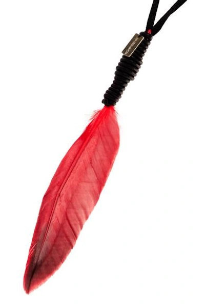 Shop Ann Demeulemeester Cotton-canvas, Leather And Feather Necklace In Red