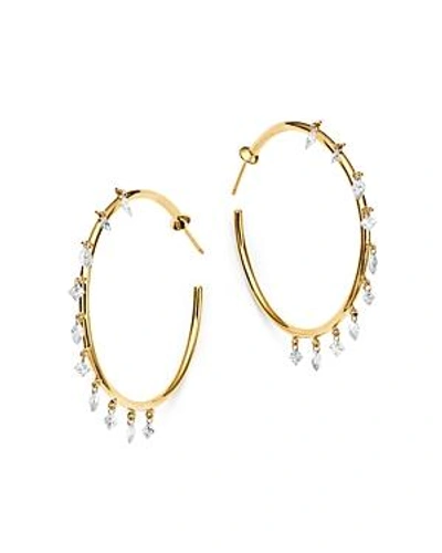 Shop Aerodiamonds 18k Yellow Gold Camille 10-stone Diamond Hoop Earrings In White/gold