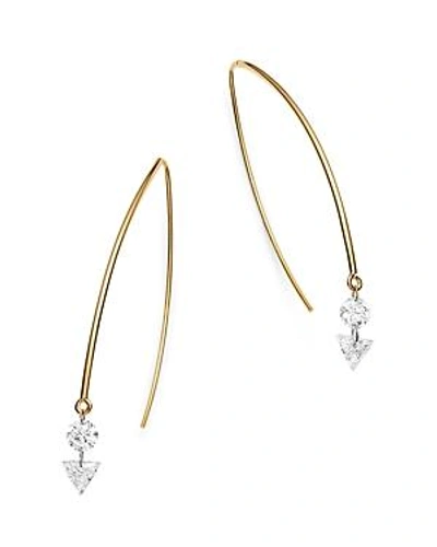 Shop Aerodiamonds 18k Yellow Gold Round & Triangle Diamond Duet Threader Earrings In White/gold