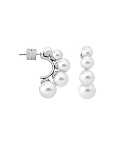 Shop Majorica Simulated Pearl Crescent Drop Earrings In Silver