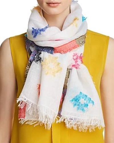 Shop Fraas Clipped Jacquard Oblong Scarf In White/multi