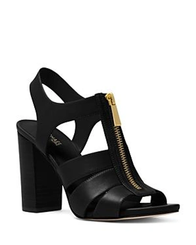 Shop Michael Michael Kors Women's Damita Leather Zip High-heel Sandals In Black