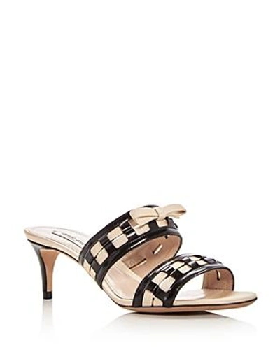 Shop Giorgio Armani Women's Bow Embellished Leather Slide Mid Heel Sandals In Nude