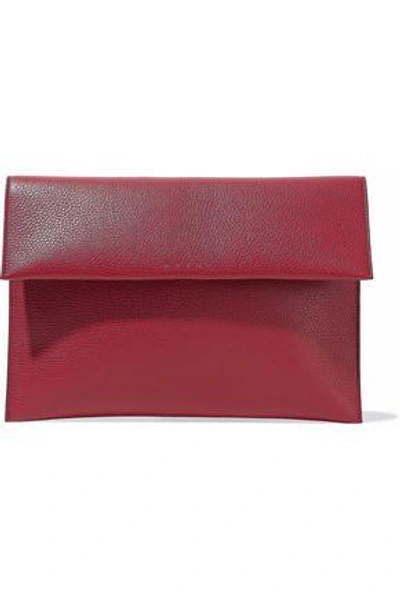 Shop Marni Pebbled-leather Clutch In Red