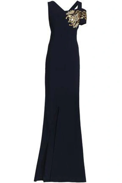 Shop Antonio Berardi Woman Embellished Crepe Gown Midnight Blue