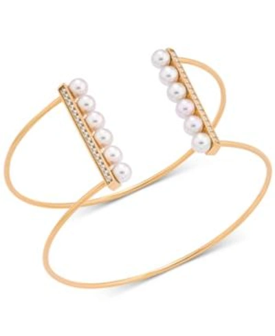 Shop Majorica Sterling Silver Imitation Pearl & Cubic Zirconia Wire Cuff Bracelet In Yellow