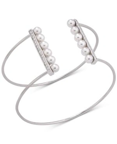 Shop Majorica Sterling Silver Imitation Pearl & Cubic Zirconia Wire Cuff Bracelet In White