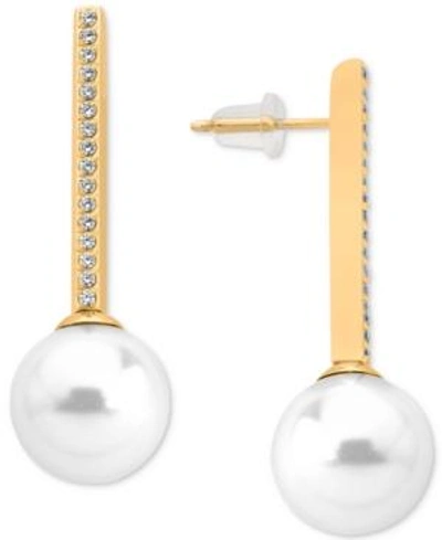 Shop Majorica Gold-tone Imitation Pearl And Cubic Zirconia Drop Earrings