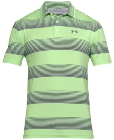 Shop Under Armour Men's Playoff Performance Striped Golf Polo In Lumos Lime/zinc Grey