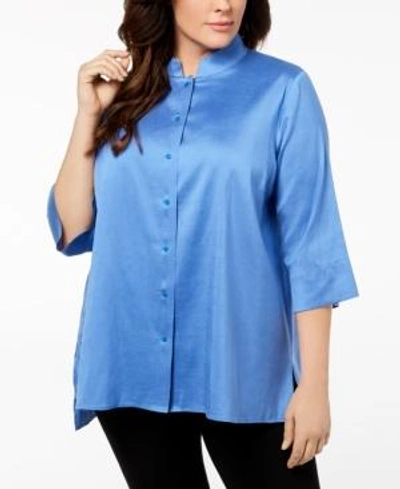 Shop Eileen Fisher Plus Size Silk Stand-collar Tunic In Bluebell
