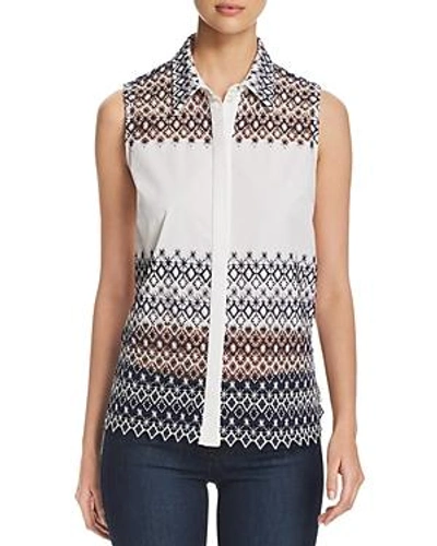 Shop Elie Tahari Abina Lace Panel Blouse In Navy/white