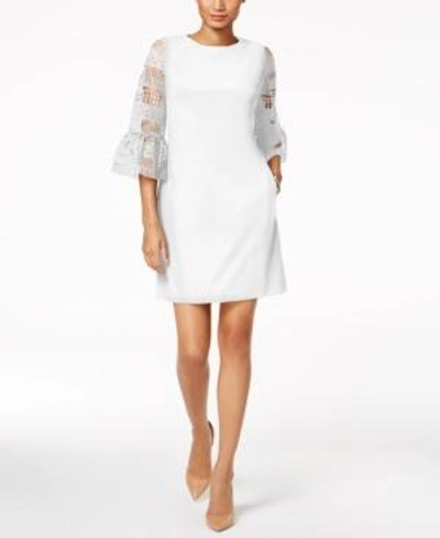 Shop Donna Ricco Lace-sleeve Sheath Dress In Ivory
